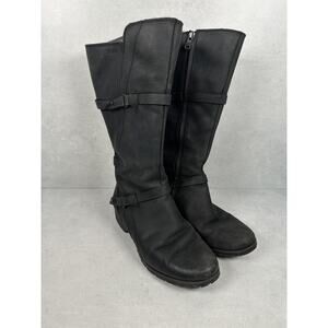 Teva Boots Womens 8 Black Waterproof Leather Tall Side Zip Buckle De La Vina